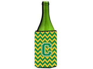 Letter C Chevron Green and Gold Wine Bottle Beverage Insulator Hugger CJ1059 CLITERK