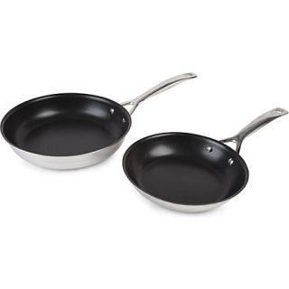LE CREUSET   3 ply Stainless Steel Non Stick pair of shallow frying pans 24cm and 20cm