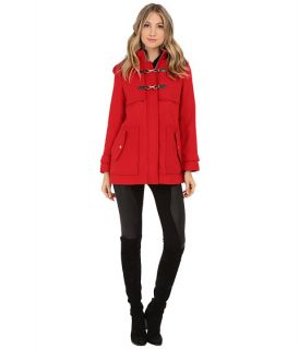 Jessica Simpson Zip Front Toggle Coat with Hood In Melton Touch Red