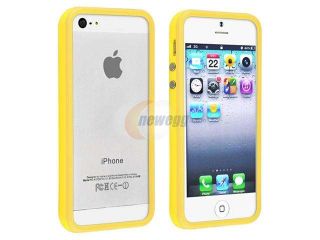Insten Yellow Bumper TPU Case Cover with Aluminum Button with White Home/Wall Charger Adapter Compatible with Apple iPhone 5