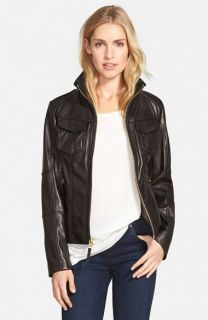 MICHAEL Michael Kors Zip Front Lambskin Leather Jacket (Regular & Petite)