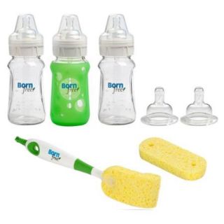 Born Free 9oz Glass Bottle 3 Pack with Level 3 Nipples and Tru Clean Brush Set