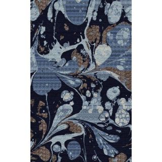 8' x 11' Fleurs D'Encre Navy Blue and Beige Hand Tufted Wool Area Throw Rug