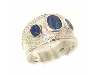 Luxury Sterling Silver Womens Turkish Style Wide Opal Eternity Ring   Size 7.25   Finger Sizes 5 to 12 Available