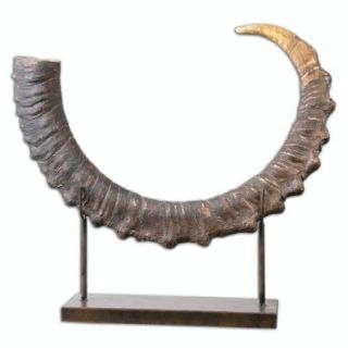 21" Rural Lodge Natural Looking Antelope Horn Sculpture with Matte Black Stand