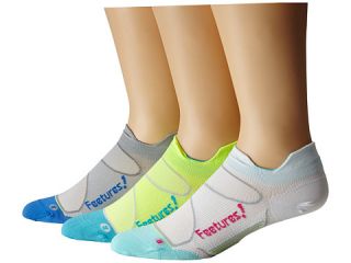 Feetures Elite Ultra Light No Show Tab 3 Pair Pack White Deep Pink Reflector Aqua Gray Olympic