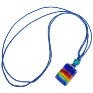 Deep Blue Rainbow Small Fused Glass Pendant Necklace (Chile)