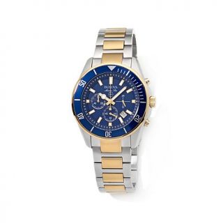 Bulova Men's 2 Tone Blue Dial Marine Star Chronograph Bracelet Watch   7600832