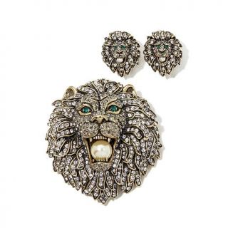 Heidi Daus "Call of the Wild" Crystal Lion's Head Pin and Earrings Set   7611024