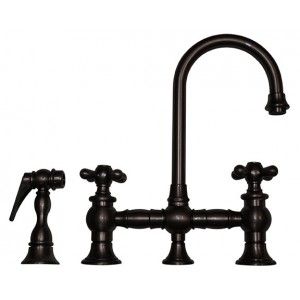 Whitehaus WHKBCR3 9106 ORB Vintage III entertainment/prep bridge faucet with short gooseneck swivel spout, cross handles and solid brass side spray   Oil Rubbed Bronze