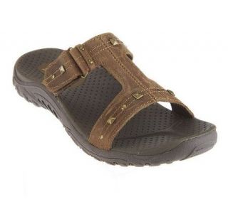 Skechers Leather Adj. Slide Sandals with Grommet Detail —