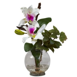 Nearly Natural Mini Cattleya with Fluted Vase Silk Flower Arrangement