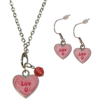 Gloria Duchin Candy Heart "Luv U" Pendant and Earrings Set