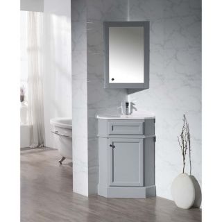 Stufurhome Hampton Grey 26.5 Inch Corner Bathroom Vanity with Medicine