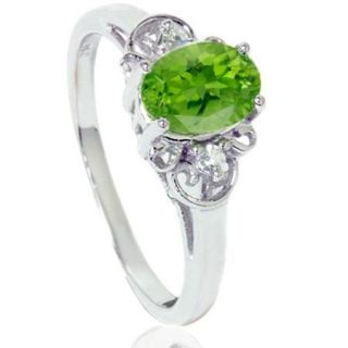 5/8ct Oval Peridot & Diamond Ring 14K White Gold