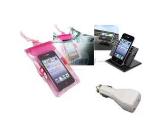 Insten Pink Waterproof Bag Case + Car Charger + Dashboard Mount For iPhone 5 / 5s / 5c / 4 / 4s 906697