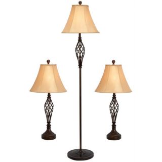 Style Craft 3 Piece Table Lamp and Club Floor Lamp Set with Bell Shade