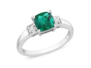 0.04ct Diamond TW & 1ct TGW Created Emerald Fashion Ring Silver