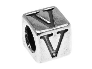 Lead Free Pewter Alphabet Bead, Letter 'V' 5.5mm Cube, 1 Piece, Antiqued Silver