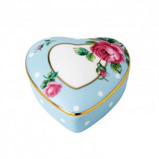 Royal Albert New Country Roses Polka Dot Heart Box   Blue   7777574