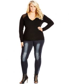 City Chic Plus Size Long Sleeve Mesh Back Top   Tops   Plus Sizes