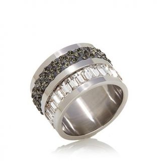 Stately Steel Stainless Steel Baguette and Pavé Crystal Ring   7862543