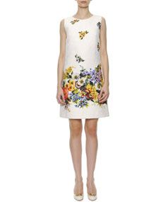 Dolce & Gabbana Engineered Floral Print A Line Shift Dress, White/Multi