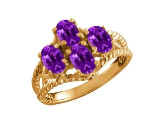1.80 Ct Genuine Oval Purple Amethyst Gemstone 18k Yellow Gold Ring