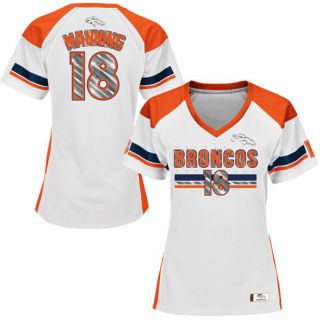 Majestic Peyton Manning Denver Broncos Womens White Draft Him Fashion Top V Neck T Shirt