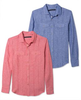 Sean John Shirt, Long Sleeve Linen Dobby Shirt   Casual Button Down