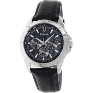 Bulova Mens Sport Black Leather Strap Grey Dial Watch   15875459
