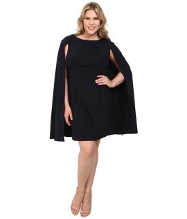 Adrianna Papell Plus Size Structured Cape Sheath Dress Navy/Ivory