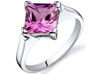 Striking 2.25 carats Pink Sapphire Engagement Ring in Sterling Silver Size  8, Available in Sizes 5 thru 9