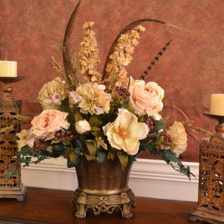 Floral Home Decor Elegant Silk Flower Centerpiece with Feathers