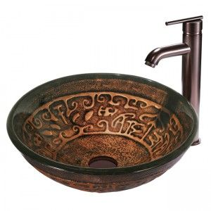 VIGO Industries VGT127 Bathroom Sink, Golden Greek Glass Vessel Sink & Faucet Set   Oil Rubbed Bronze