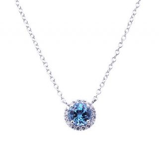 Diamonique 100 Facet Vivid Blue Halo Pendant, Platinum Clad —