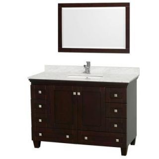 Wyndham Collection Acclaim 48 in. Vanity in Espresso with Marble Vanity Top in Carrara White, Square Sink and Mirror WCV800048SESCMUNSM24