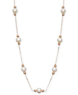 Pearl Necklace, 14k Rose Gold Cultured Freshwater Pearl Tin Cup