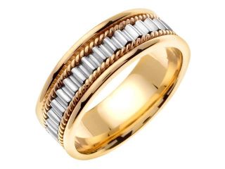 14K Two Tone Gold Comfort Fit Multi Cylinders Braided Men'S 7 Mm Wedding Band
