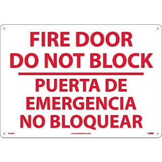 Fire Door Do Not Block Puerta De Emergencia(Bilingual), 14X20, Rigid Plastic