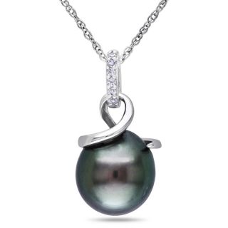 Miadora 10k White Gold Tahitian Pearl and Diamond Accent Necklace (8 8