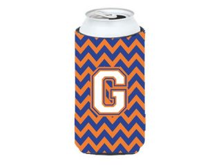 Letter G Chevron Blue and Orange Tall Boy Beverage Insulator Hugger CJ1060 GTBC