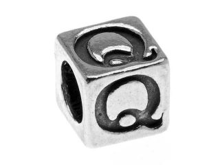 Sterling Silver, Alphabet Cube Bead Letter 'Q' 5.5mm, 1 Piece, Antiqued