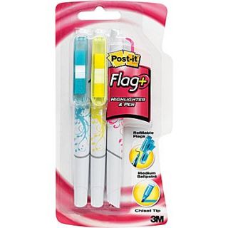 3M™ Scotch Ballpoint  Post it Flag + Writing Tools Flag + Highlighter and Pen, Assorted, 3/Pack