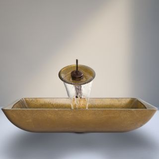 VIGO Copper Rectangular Glass Vessel Sink and Waterfall Faucet Set