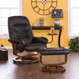 Black Bonded Leather Recliner with Side Table and Ottoman