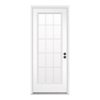 32 in. x 80 in. 15 Lite Primed Premium Steel Prehung Front Door with Brickmould THDJW166500447