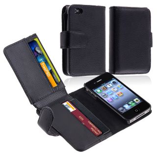 INSTEN Black Leather Phone Case Cover with Wallet for Apple iPhone 4