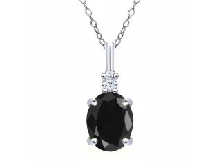 2.59 Ct Oval Black Sapphire White Created Sapphire 925 Sterling Silver Pendant