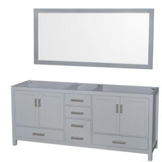 Wyndham Collection Sheffield 80 in. Vanity Cabinet with Mirror in Gray WCS141480DGYCXSXXM70